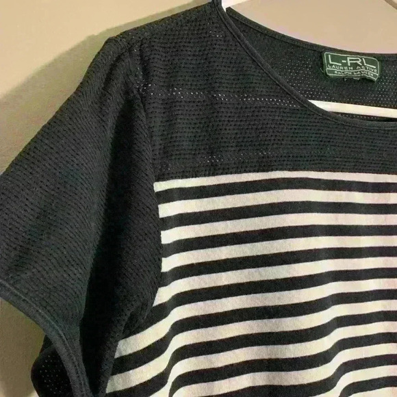 Lauren Ralph Lauren striped top size L with mesh short sleeves - Picture 2 of 4